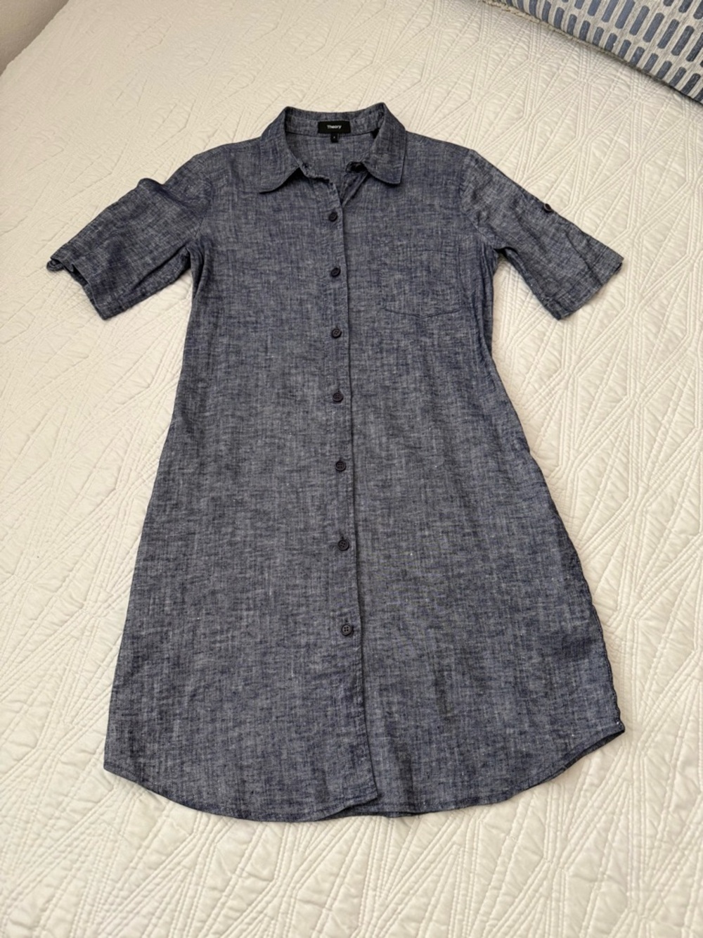 Theory Blue Chambray Button-Front Shirt Dress